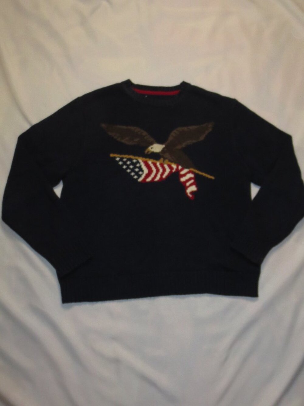 AMERICAN LIVING mens SWEATER blue EAGLE crewneck FLAG SIZE L
